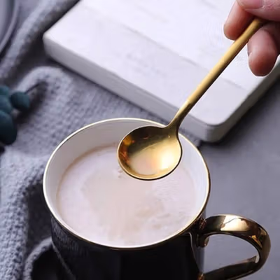 Moitakiy Sendok Teh Dessert Spoon Round Head Stainless Steel 13cm 6PCS - F80 - Golden