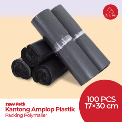 TaffPACK Kantong Amplop Plastik Packing Polybag Recycle 100 PCS 17x30cm - Black