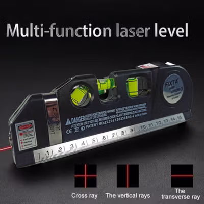FIXTA Laser Level 4in1 Magnetic Waterpass Ruler Tape Measure 2.5M - LEVELPRO3 - Black