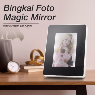 INARA Bingkai Foto Cermin Photo Frame Magic Mirror Square with Light - BSS3 - White
