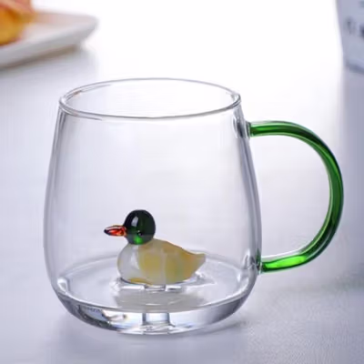 LAZZY Cangkir Kopi Kaca Tahan Panas Duck Aesthetic Mug 400ml Duck - L400 - Transparent