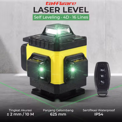 Taffware Laser Level Self Leveling 4D 16 Lines Waterproof with Remote - PR-16A - Yellow