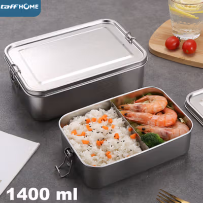 TaffHOME Kotak Makan Lunch Box Stainless Steel 2 Grid 1400ml - UP-14 - Silver