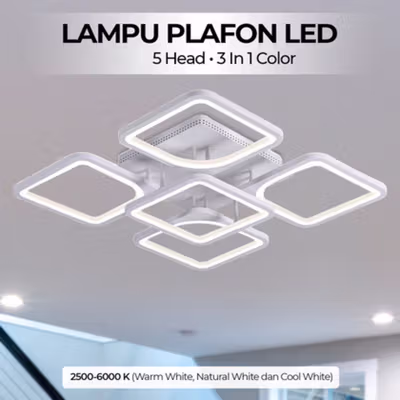 TaffLED Lampu Plafon LED Chandelier Dimmable 5 Head 3 Color 60W - 8626 - White