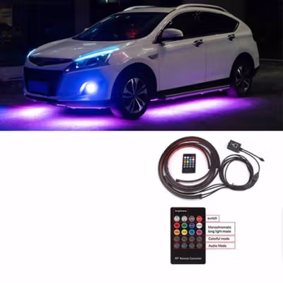 JIAMEN Lampu LED Strip RGB Mobil 90 dan 120cm 4 PCS with Remote - JIA4 - Black