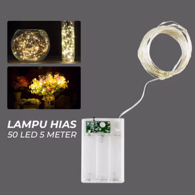 TaffLED Lampu Hias String Lights Tumblr Battery Waterproof 50 LED 5M - G5 - Warm White