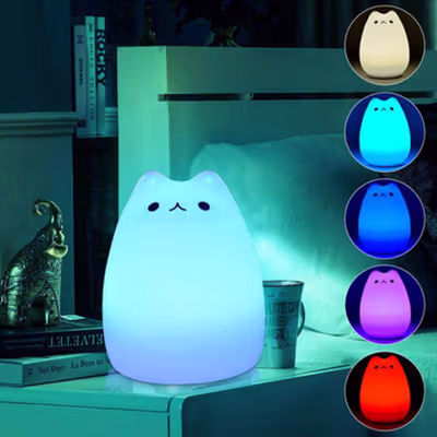 Lampu Tidur LED Model Kucing RGB 7 Color Rechargeable 0.4W 5V 1200mAh - LJC-101 - White