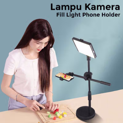TaffSTUDIO Lampu Kamera Fill Light Phone Holder Overhead 3in1 Color - ZD15 - Black