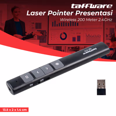 Taffware Laser Pointer Presentasi Pen Remote Wireless 200M 2.4GHz - QS-216 - Black
