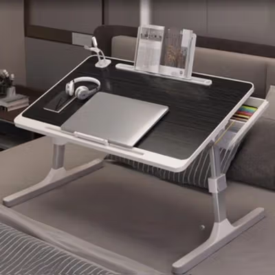 TaffHOME Meja Lipat Laptop Belajar Foldable Bed Table with USB Port - KS03 - Black