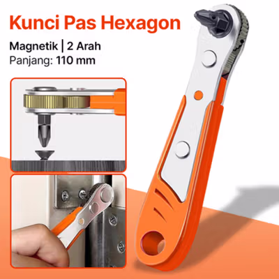 Alloet Kunci Pas Hexagon Ratchet Spanner Two Way - MXT-373 - Orange