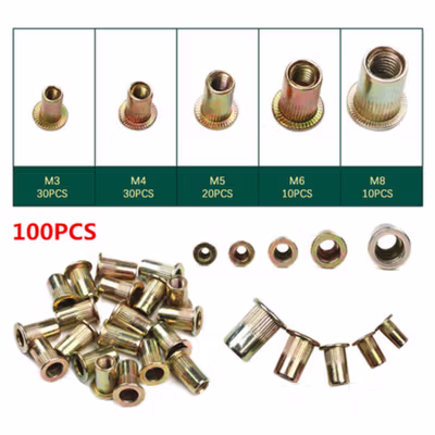 JERBOR Rivet Nut Mur M3 M4 M5 M6 M8 Carbon Steel 100 PCS - JR10 - Golden