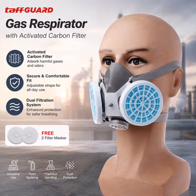 TaffGUARD Masker Gas Respirator Half Face with Activated Carbon Filter - 8006 - No Color