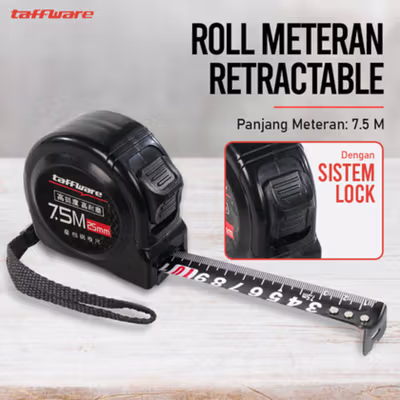 Taffware Roll Meteran Retractable Ruler Precision Steel 7.5M - SD75M - Black