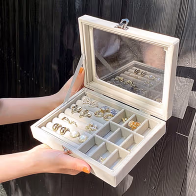 ANNGILL Kotak Perhiasan Aksesoris Organizer Storage Jewelry Box - AG307 - White