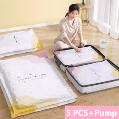 TaffPACK Kantong Plastik Vakum Pakaian Multisize 5 PCS Electric Pump - FL22 - White