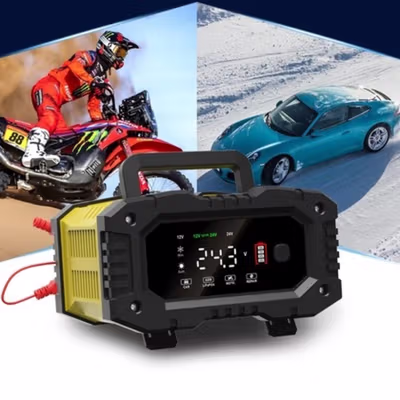 Charger Baterai Aki Mobil Motor Portable 10A 150W 12/24V - FPT-100 - Yellow