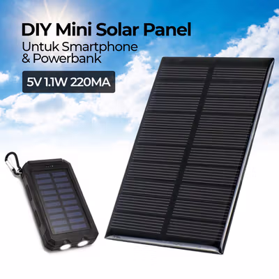 Taffware Solar Panel Mini Polycrystalline DIY Power Bank 5V 1.1W 220mA - Black