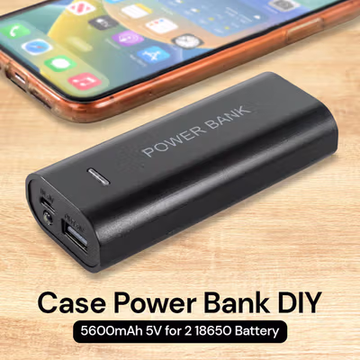 VARITIES Power Bank DIY Case Flashlight USB Port 2 PCS 18650 Flat Top - V600 - Black
