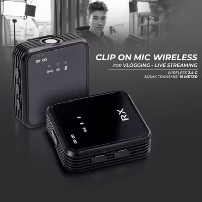ANYTROX Clip On Microphone Lavalier Vlogging Streaming Wireless 2.4GHz - ANC50 - Black