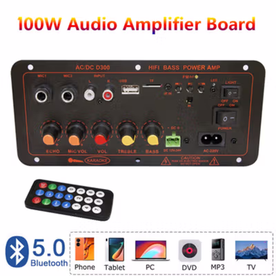 Kejian Amplifier Board Audio Bluetooth 5.0 USB FM Radio TF DIY 100W - D300 - Black