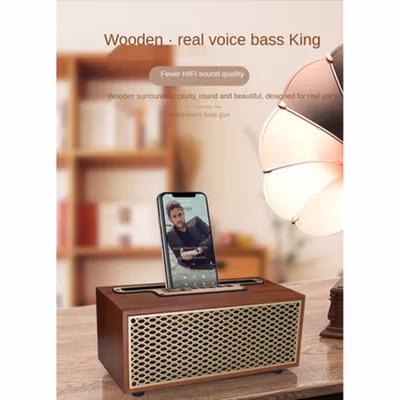 MOMO Portable Wireless Speaker Vintage Wood Bluetooth 5.0 1200mAh - XM-5H - Coffee