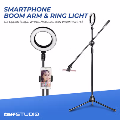 TaffSTUDIO Tripod Stand Holder Smartphone Boom Arm with Ring Light - CN-171 - Black