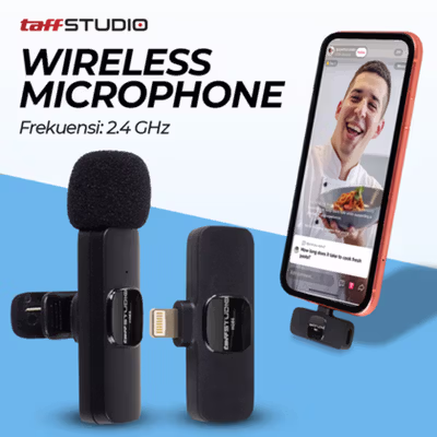TaffSTUDIO Wireless Lavalier Lapel Microphone Vlogger Lightning 2.4GHz - HO86 - Black