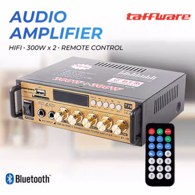 TaffSTUDIO Audio Amplifier Bluetooth HiFi 300Wx2 with Remote Control - BT-198E - Black