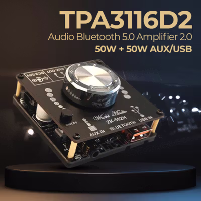 Wuzhi Audio Bluetooth 5.0 Amplifier Channel 2.0 2x50W TPA3116D2 - ZK-502H - Black