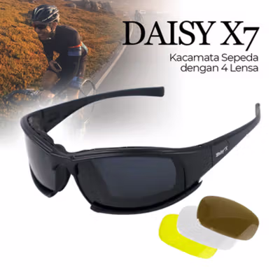 Daisy X7 Kacamata Sepeda dengan 4 Lensa Cycling Polarized Sunglasses - Black