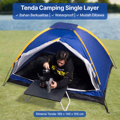 TaffSPORT Camping Tent Tenda Camping 2 Orang Single Layer Waterproof - ZP32750 - Blue