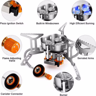 TaffSPORT Kompor Gas Portable Lipat Ultralight 3 Burner Camping Stove - KV36 - Silver