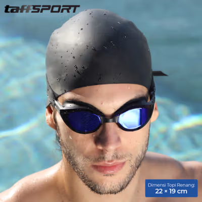 TaffSPORT Topi Renang Silicone Penutup Kepala Swim Cap - SX01 - Black