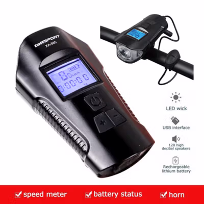 TaffSPORT Lampu Depan Sepeda LED Klakson Speedometer 1000 Lumens - XA-585 - Black