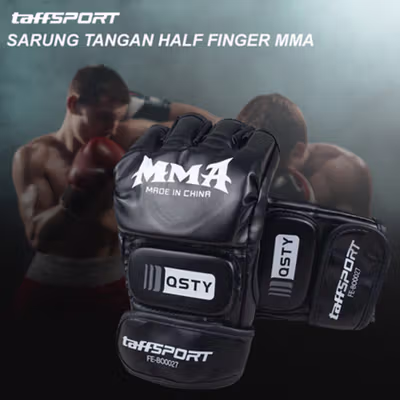 TaffSPORT Sarung Tangan Half Finger MMA UFC Boxing PU Leather Gloves - FE-BO0027 - Black