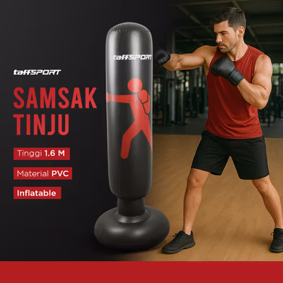 TaffSPORT Samsak Tinju Berdiri Inflatable Punching Bag 1.6M - DS0096 - Black