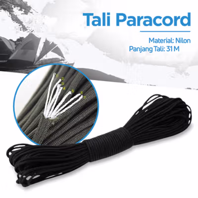 TaffSPORT Tali Paracord Camping Adventure 7 Core 4mm 31M - SS01 - Black