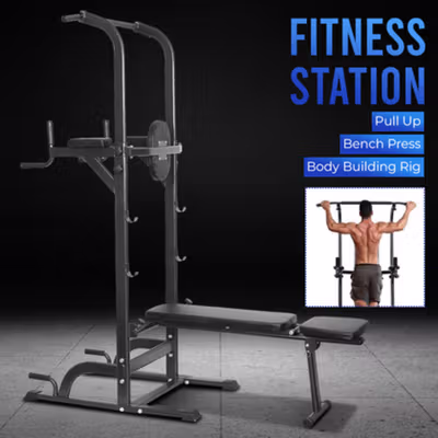 TaffSPORT Fitness Station Pull Up Bench Press Body Building Home Gym - ZE-210 - Black