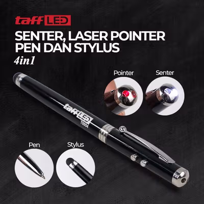 TaffLED Pulpen 4in1 Senter Laser Pointer Pen dan Stylus Tinta Hitam - T0054 - Black