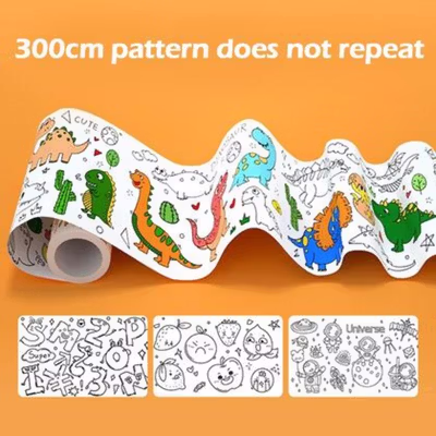 AMSZKE Kertas Mewarnai Tempel Dinding Drawing Paper Roll 300cm Dinosaurus - AM-33 - Multi-Color