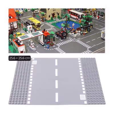 KACUU Base Plate Jalan Raya LEGO Building Blocks Road 25.6x25.6cm Straight Road - KA-EN-213 - Gray
