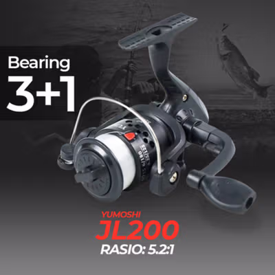 YUMOSHI Reel Pancing Spinning 3+1 Ball Bearing Fishing Reel 5.2:1 200 - JL200 - Black