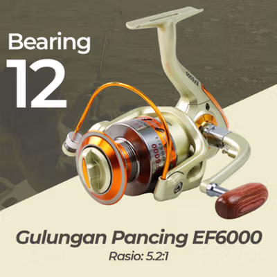 YUMOSHI REELSKING Reel Pancing EF6000 Spinning Fishing Reel 5.2:1 6000 - EF6000 - Golden