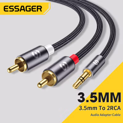 ESSAGER Kabel Audio Jack 3.5mm to 2 RCA Adapter Splitter HiFi 2M - EYPZJ-MYA0H - Gray