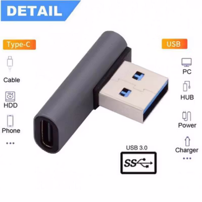 GETA OTG USB 3.0 to Type C Female High Speed Adapter L Shape 10 Gbps - GETA-04 - Gray