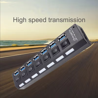 HXM USB Hub 6Port 2.0 dan 1Port 3.0 Docking Station with Power Supply - HX7 - Black