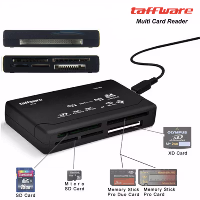 Taffware Card Reader USB 2.0 USB Hub MicroSD MMC SD SDHC XD Card - SHTC-08 - Black
