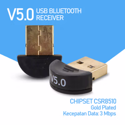 USB Bluetooth Receiver V5.0 Chipset CSR8510 Gold Plated 3Mbps - Black