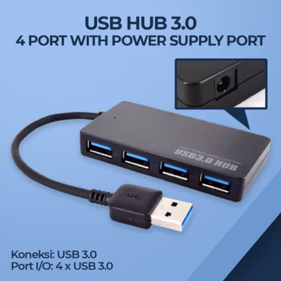 USB HUB 3.0 High Speed 4 Port with Power Supply 4 Port - UH-103U3 - Black